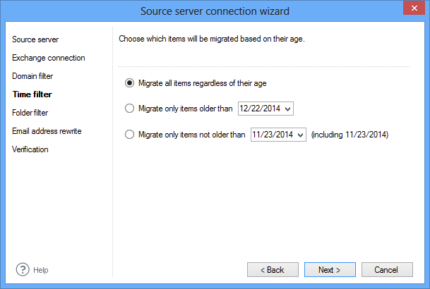 CodeTwo Exchange Migration - zmiana ustawienia filtra czasowego