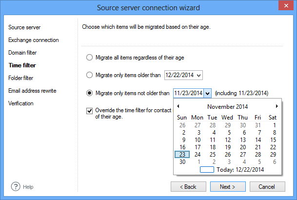 CodeTwo Exchange Migration - Filtr czasowy