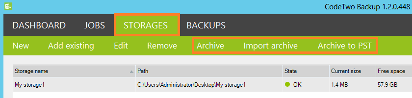 Nowe opcje w programie CodeTwo Backup dostępne w zakładce Storages