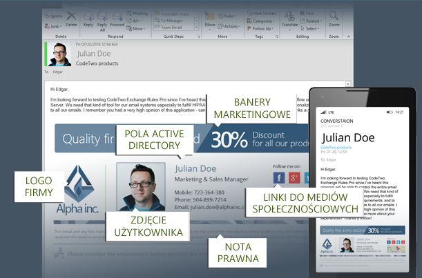 CodeTwo Exchange Rules 2016 - zarządzanie firmowymi stopkami email na Exchange 2016