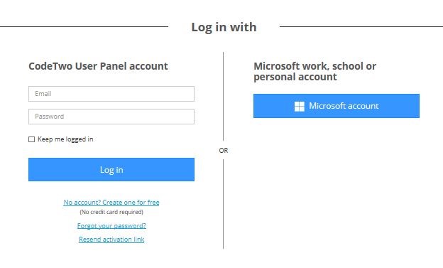 Logowanie do CodeTwo User Panel