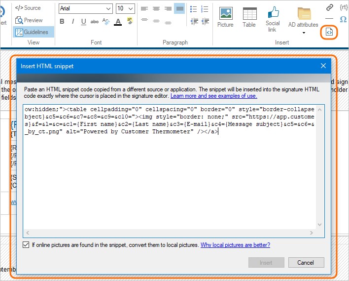 Wstaw HTML snippet do podpisu email