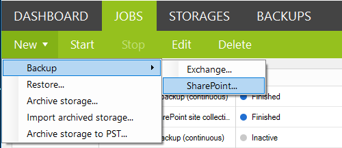 Backup for Office 365 - SharePoint job