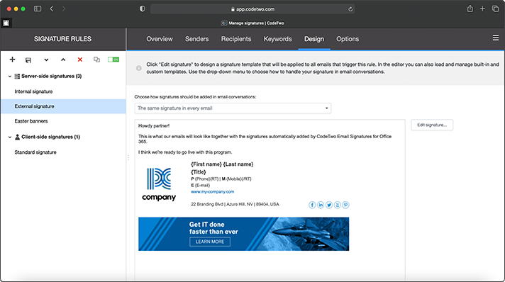 CodeTwo Email Signatures for Office 365 - Manage signatures