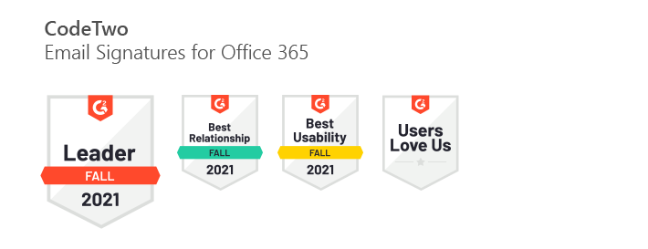CodeTwo Email Signatures for Office 365 - nagrody G2 Fall 2021