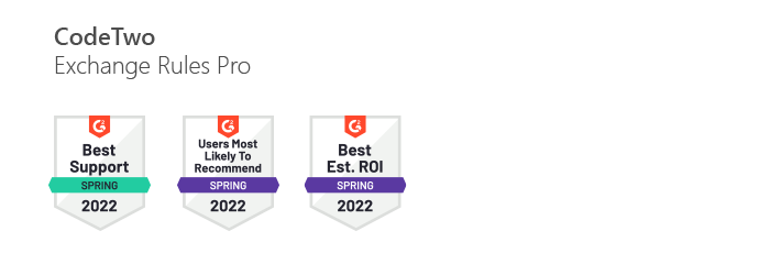 Nagrody G2 dla CodeTwo Exchange Rules Pro