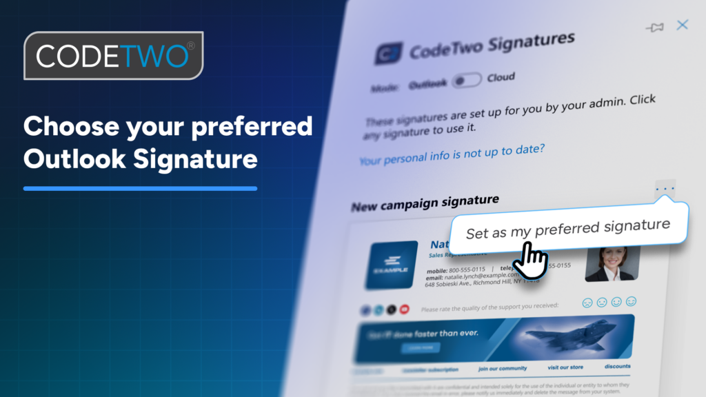 Wybierz swój preferowany podpis email za pomocą nowej opcji w CodeTwo add‑in