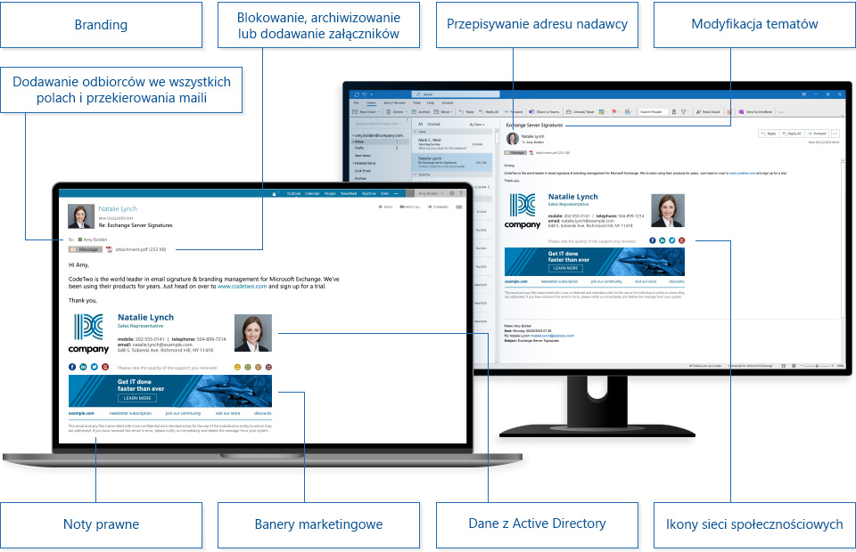 Profesjonalny podpis email dodany przez CodeTwo Exchange Rules Pro