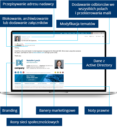 Profesjonalny podpis email dodany przez CodeTwo Exchange Rules Pro