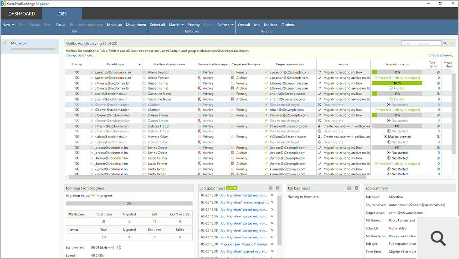 Po zakończeniu konfiguracji zadania migrującego można natychmiast rozpocząć migrację lub poczekać na jej automatyczne rozpoczęcie zgodnie z ustawionym harmonogramem.