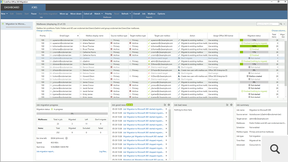 Po zakończeniu konfiguracji zadania migrującego kliknij Start na zakładce Jobs, żeby rozpocząć proces migracji lub zaczekaj aż proces uruchomi się automatycznie zgodnie z ustalonym harmonogramem.