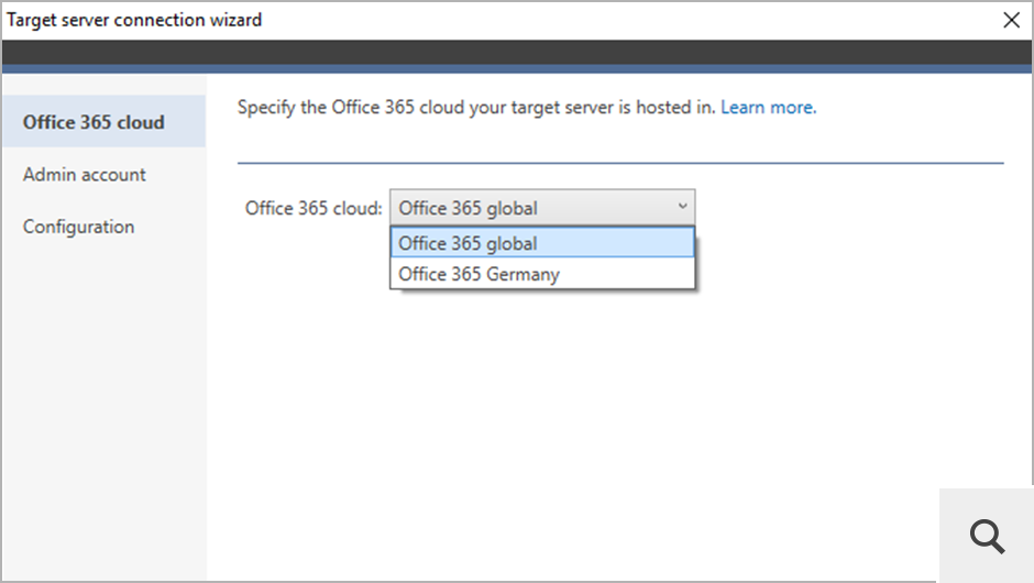 Możliwe jest skonfigurowanie połączenia zarówno do Office 365, jak i Office 365 Germany.