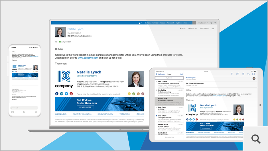 W przypadku podpisów email dodawanych w chmurze, program dodaje podpisy do wiadomości, gdy przechodzą one przez serwery Microsoft Azure. Zatem nie ma znaczenia, z jakiego urządzenia czy klienta pocztowego zostały one wysłane.