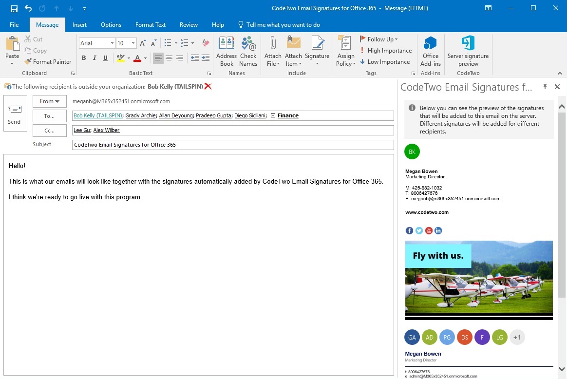CodeTwo Email Signatures for Office 365 Screenshoty