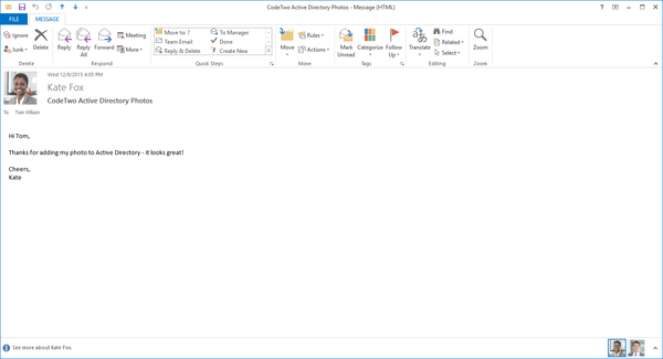 Microsoft Outlook wyświetlający zdjęcie z Active Directory