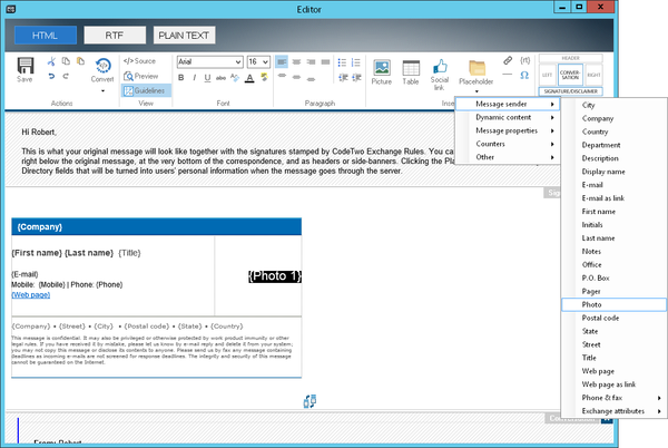 CodeTwo Exchange Rules: Dodawanie pola dynamicznego, w którego miejsce wstawiane będą zdjęcia z Active Directory